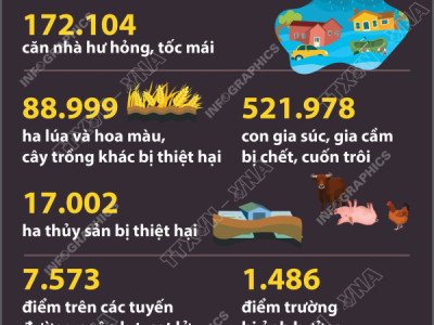 Thiệt hại do bão số 10 và mưa lũ, sạt lở, dông lốc tính đến 6h ngày 3/10/2025