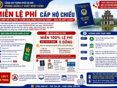 TỪ 15/8/2026: MIỄN LỆ PHÍ CẤP HỘ CHIẾU KHI NỘP HỒ SƠ TRỰC TUYẾN QUA CỔNG DỊCH VỤ CÔNG BẰNG VNeID MỨC ĐỘ 2????