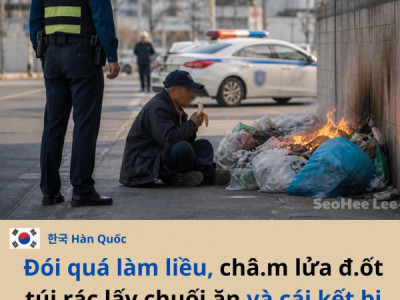 Chỉ vì cơn đói nhất thời, một người đàn ông vô gia cư ở Hàn đã châ/m lử/a đố/t túi rác để lấy chuối bên trong và bị bắt ngay tại chỗ.