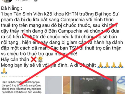 Thực hư thông tin tân sinh viên ở Đà Nẵng bị bắt cóc, đưa sang Campuchia