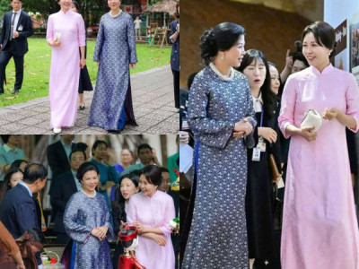 Đệ nhất phu nhân Kim Hye-kyung diện áo dài Việt Nam đ:ẹp q:uá   Hai phu nhân cùng đ:ẹp